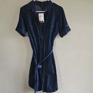 Lightweight Bluejean Button-Up Midi Dress